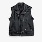 Men's Belted Asymmetrical Biker Leather Vest