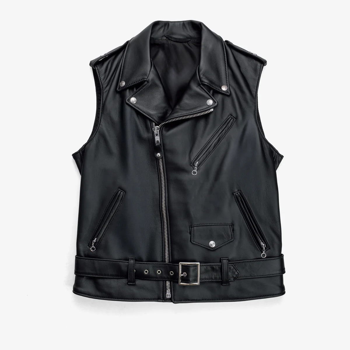 Men's Belted Asymmetrical Biker Leather Vest