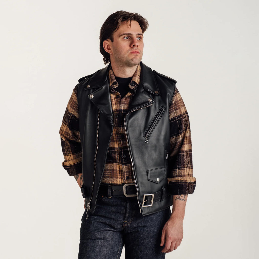 Men's Belted Asymmetrical Biker Leather Vest