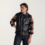 Men's Belted Asymmetrical Biker Leather Vest