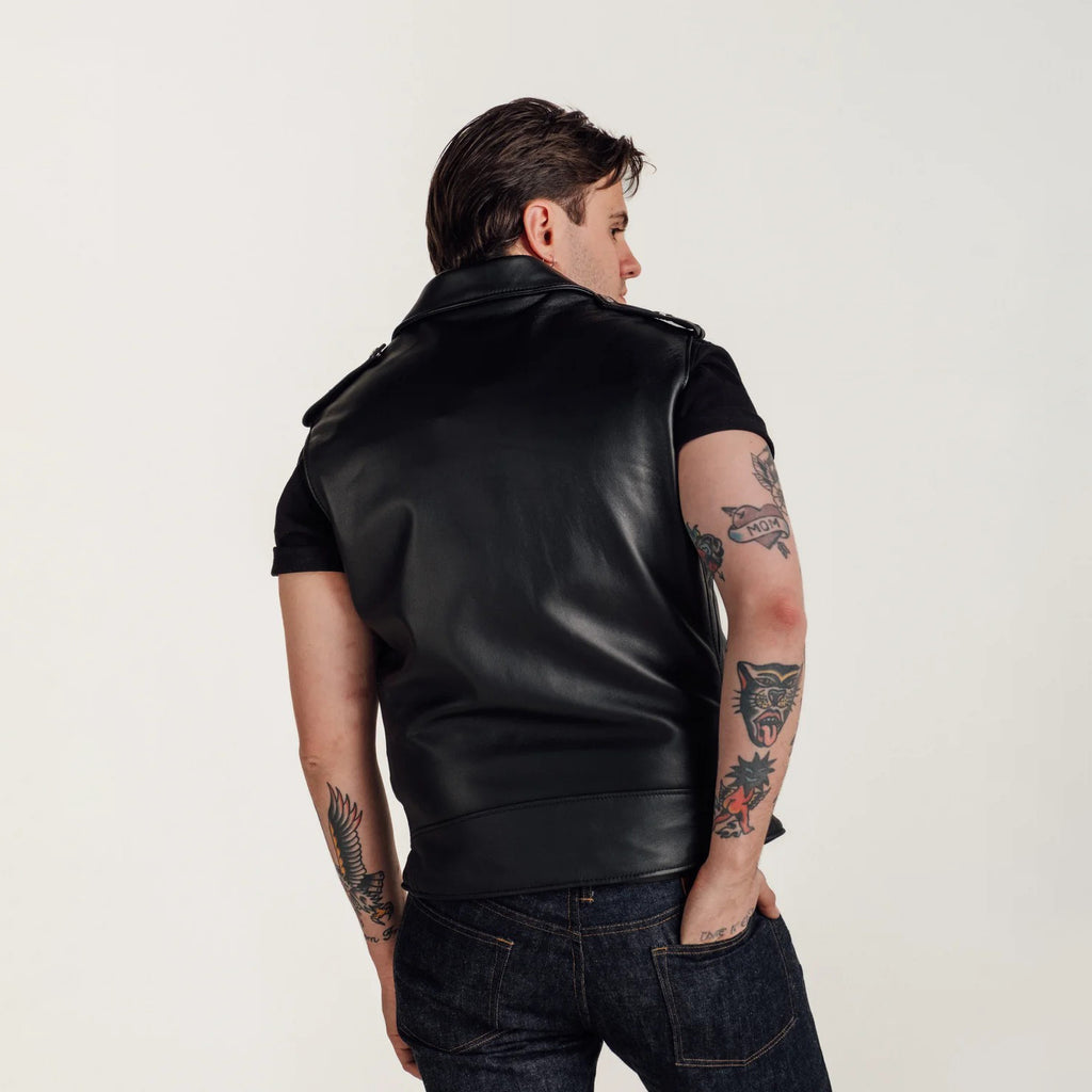 Men's Belted Asymmetrical Biker Leather Vest