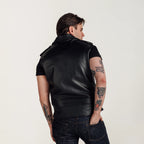 Men's Belted Asymmetrical Biker Leather Vest