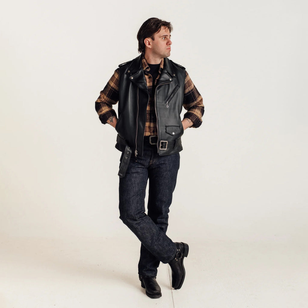 Men's Belted Asymmetrical Biker Leather Vest