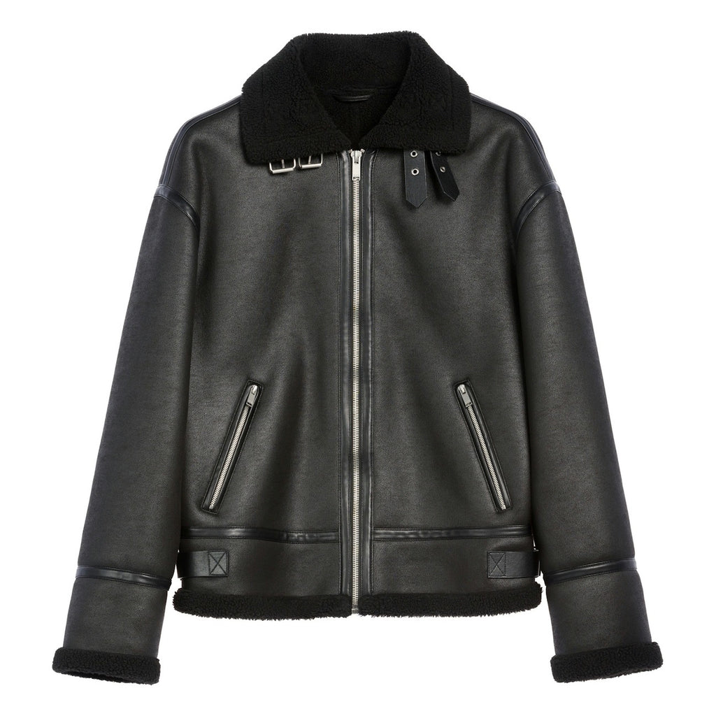 Men's Black B-3 Shearling Leather Bomber Jacket