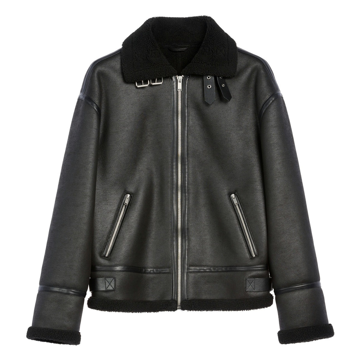 Men's Black B-3 Shearling Leather Bomber Jacket