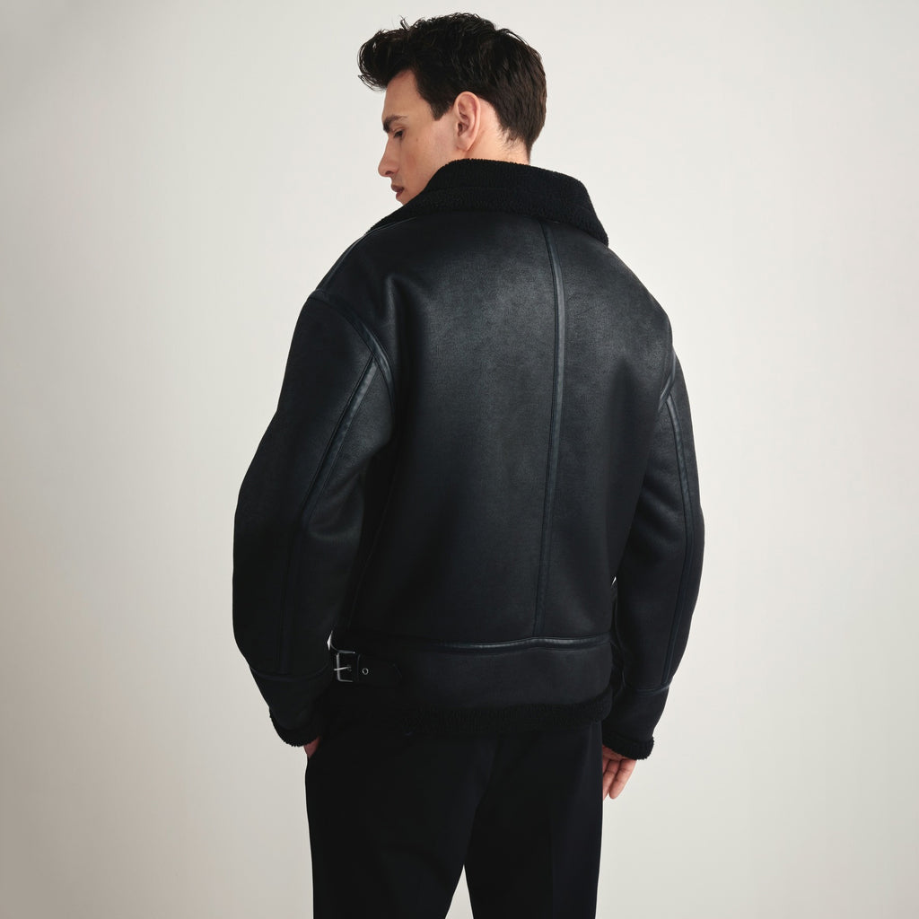 Men's Black B-3 Shearling Leather Bomber Jacket