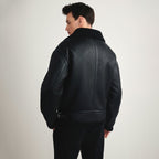 Men's Black B-3 Shearling Leather Bomber Jacket