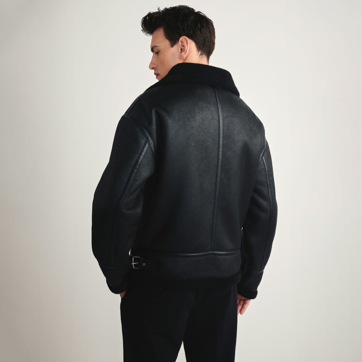 Men's Black B-3 Shearling Leather Bomber Jacket