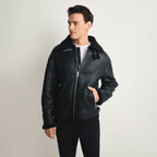 Men's Black B-3 Shearling Leather Bomber Jacket