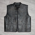 Men's Black Crocodile Embossed Leather Biker Vest