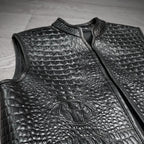 Men's Black Crocodile Embossed Leather Biker Vest