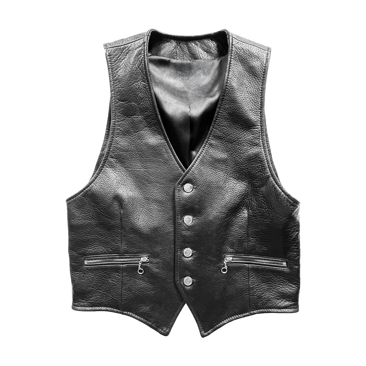 Men’s Black Genuine Leather Biker Vest  Shearling Jacket