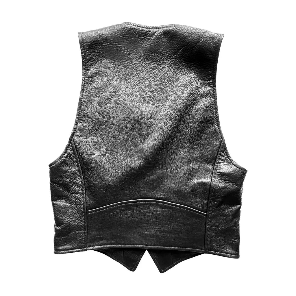 Men’s Black Genuine Leather Biker Vest  Shearling Jacket