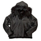 Men's Black Hooded B3 Shearling Bomber Jacket