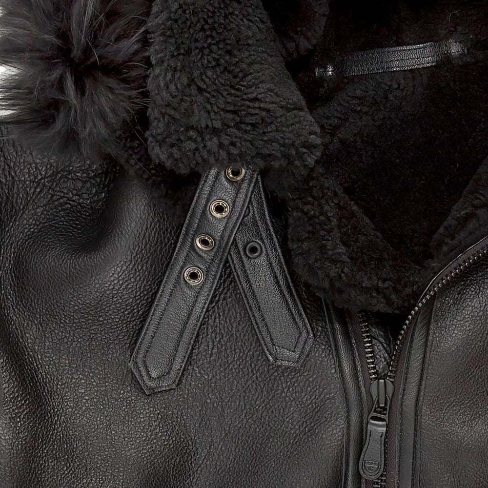 Men's Black Hooded B3 Shearling Bomber Jacket