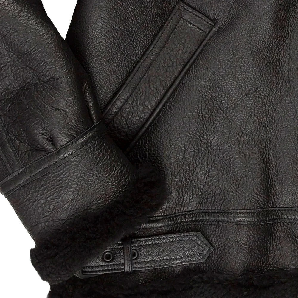 Men's Black Hooded B3 Shearling Bomber Jacket