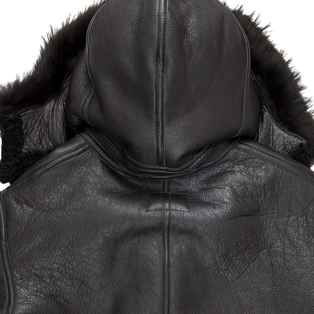 Men's Black Hooded B3 Shearling Bomber Jacket