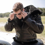 Men's Black Hooded B3 Shearling Bomber Jacket