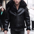 Men's Black Hooded B3 Shearling Bomber Jacket