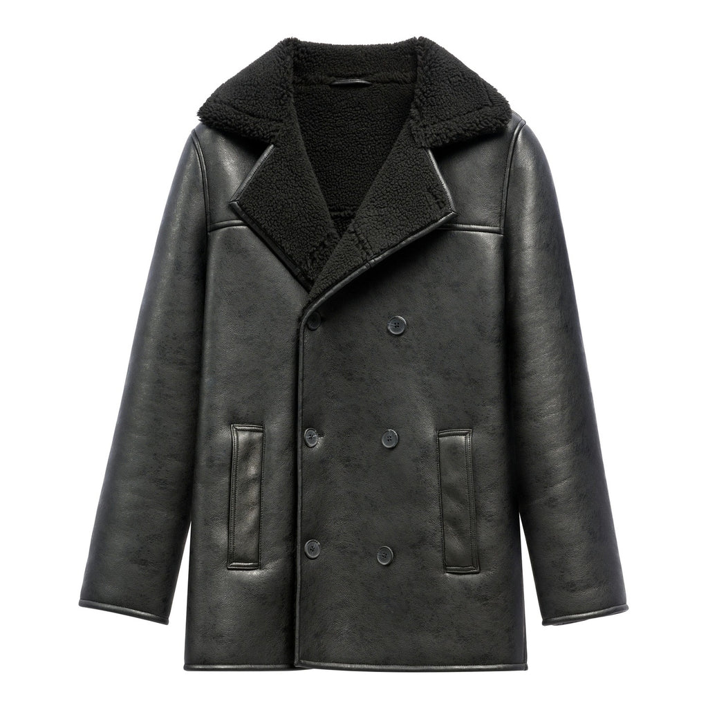Men’s Black Lambskin Shearling Leather Coat