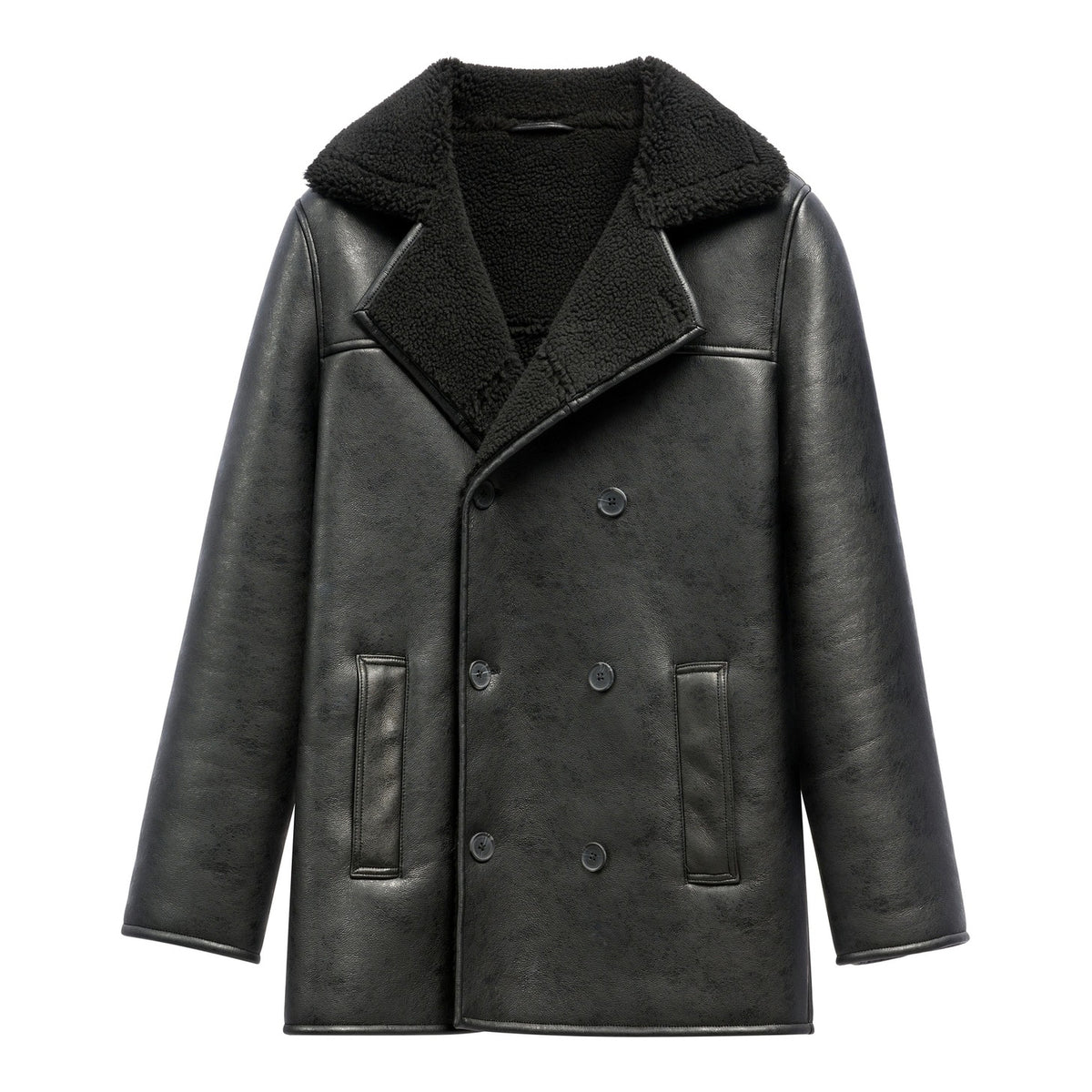 Men’s Black Lambskin Shearling Leather Coat