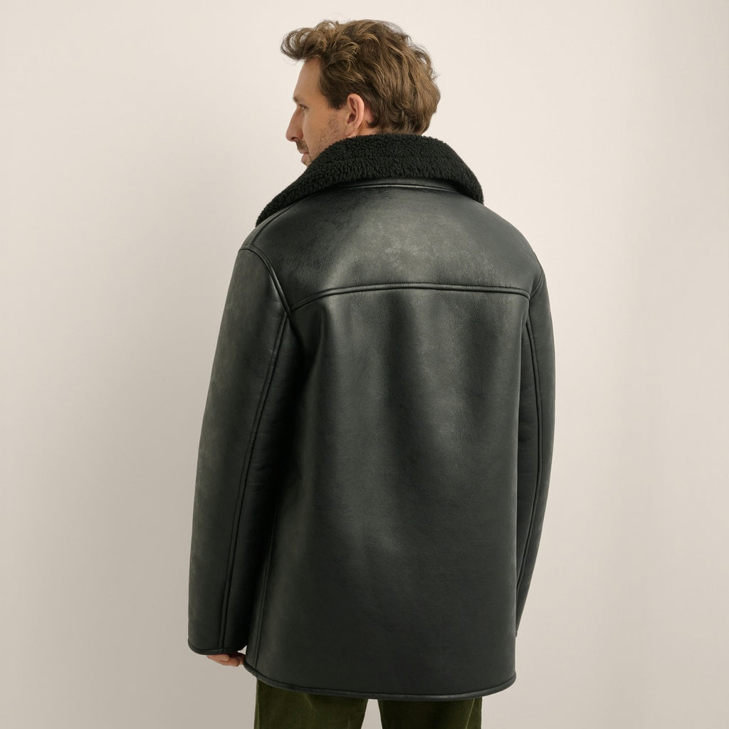 Men’s Black Lambskin Shearling Leather Coat
