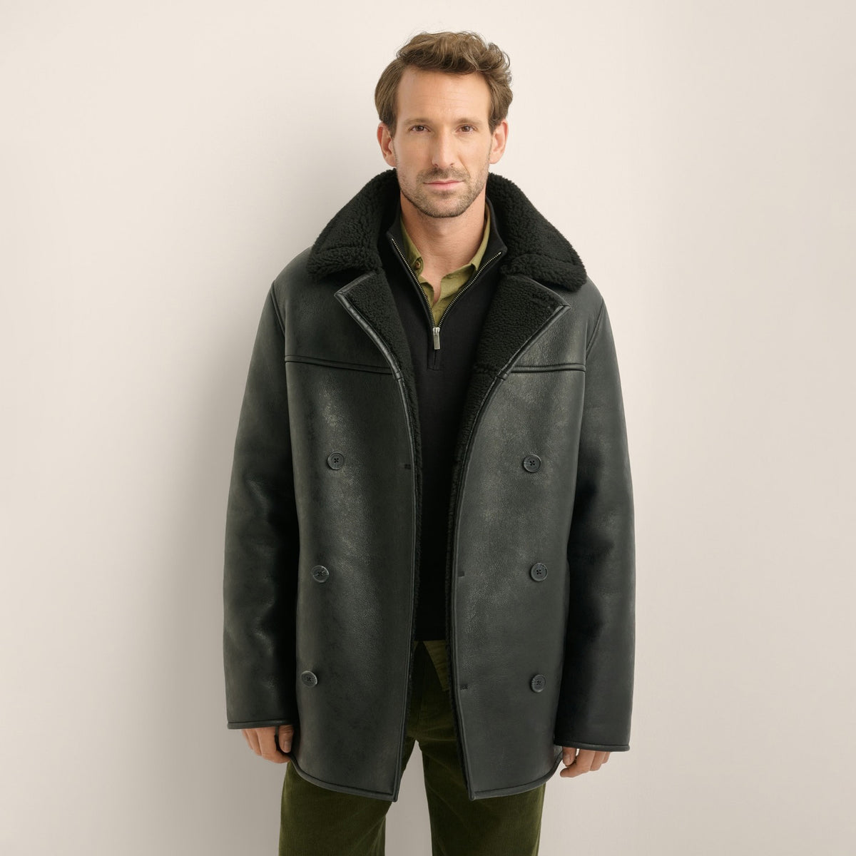 Men’s Black Lambskin Shearling Leather Coat