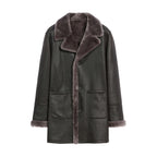Men’s Black Lambskin Shearling Leather Coat with Fur Collar