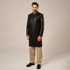 Men's Black Leather Belted Trench Coat
