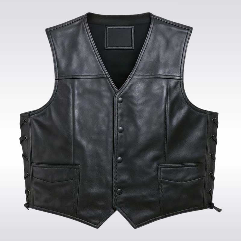 Men's Black Leather Biker Vest