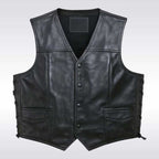 Men's Black Leather Biker Vest