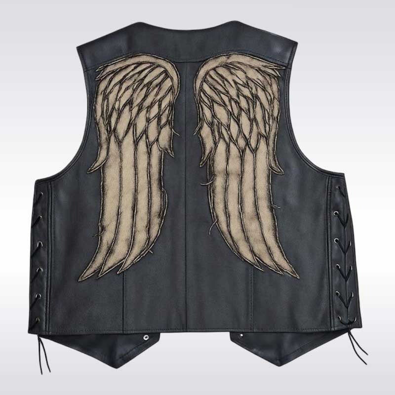 Men's Black Leather Biker Vest