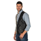 Men's Black Leather Button-Front Dress Waistcoat