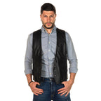 Men's Black Leather Button-Front Dress Waistcoat