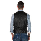 Men's Black Leather Button-Front Dress Waistcoat