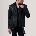 Men's Black Leather Double Rider Biker Jacket