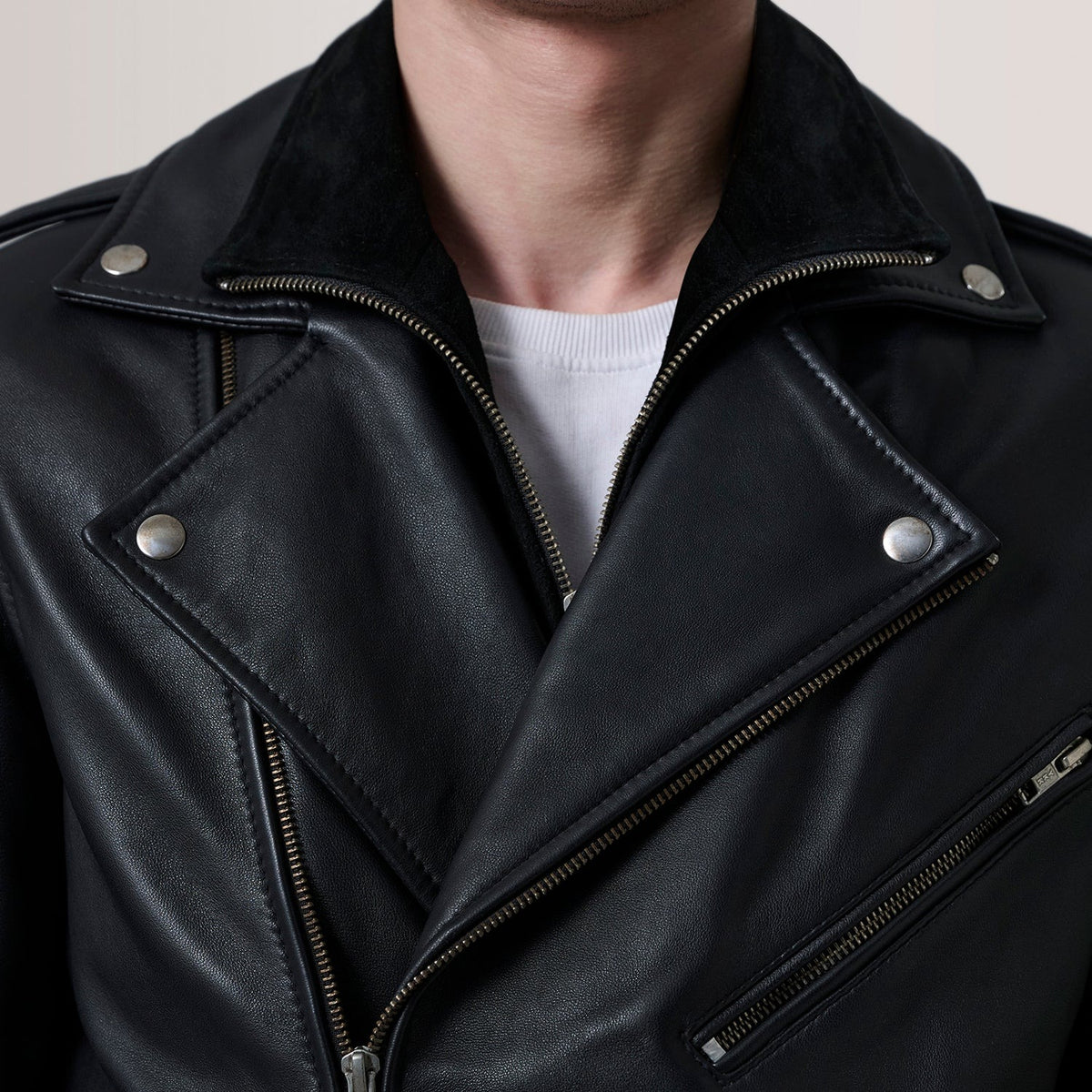 Men's Black Leather Double Rider Biker Jacket