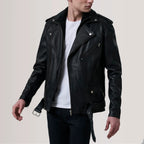 Men's Black Leather Double Rider Biker Jacket