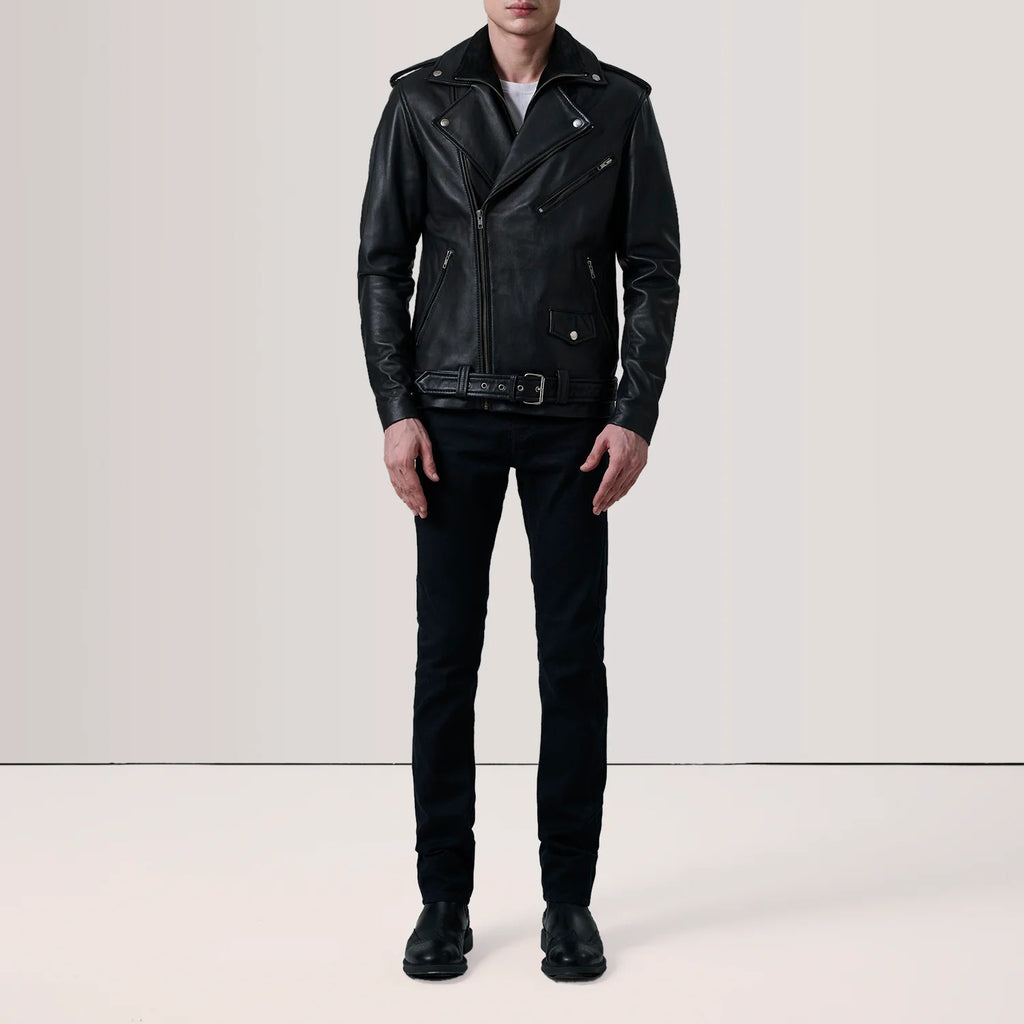 Men's Black Leather Double Rider Biker Jacket