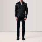 Men's Black Leather Double Rider Biker Jacket