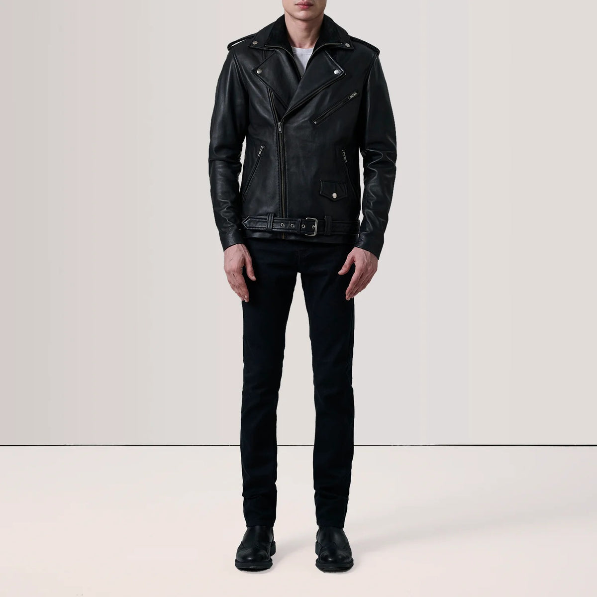 Men's Black Leather Double Rider Biker Jacket