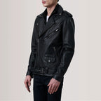 Men's Black Leather Double Rider Biker Jacket