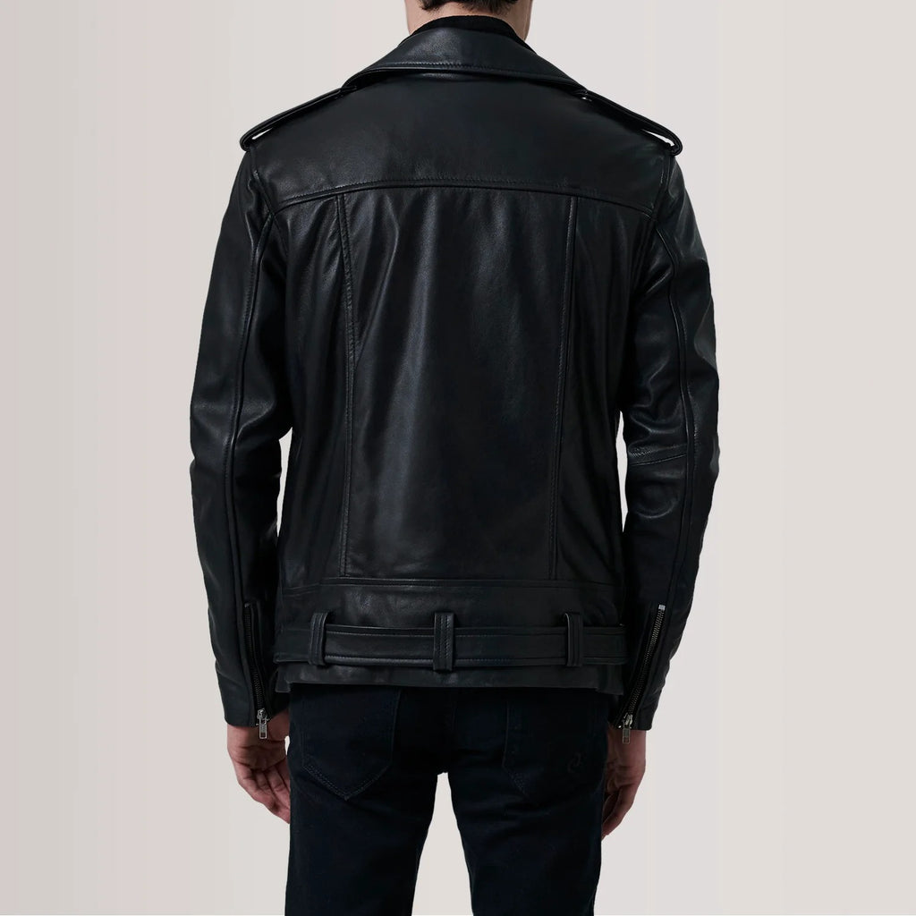 Men's Black Leather Double Rider Biker Jacket
