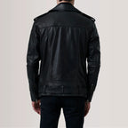 Men's Black Leather Double Rider Biker Jacket