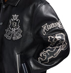 Men's Black Leather Goth Varsity Jacket | New York Lion Crest Edition
