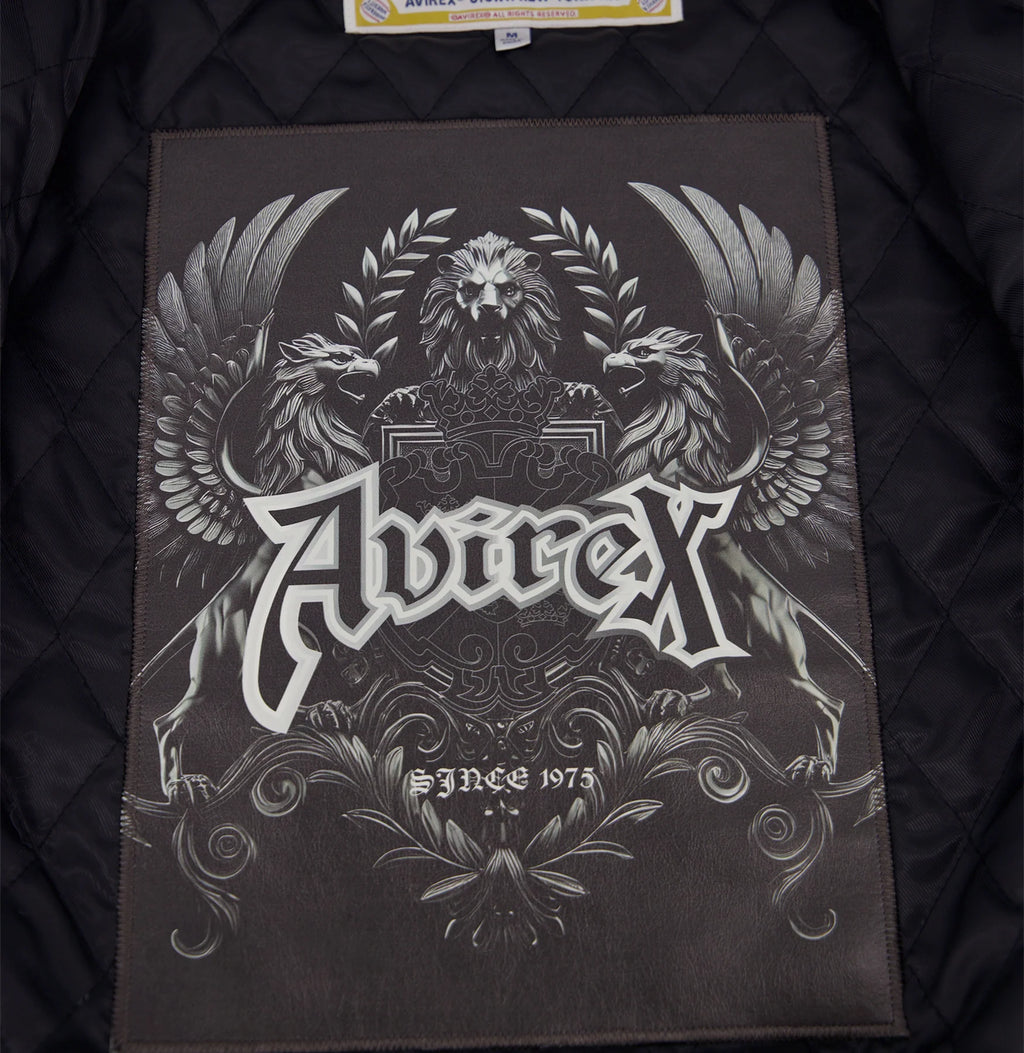 Men's Black Leather Goth Varsity Jacket | New York Lion Crest Edition