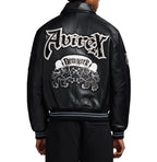 Men's Black Leather Goth Varsity Jacket | New York Lion Crest Edition