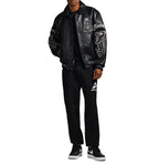 Men's Black Leather Goth Varsity Jacket | New York Lion Crest Edition