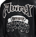 Men's Black Leather Goth Varsity Jacket | New York Lion Crest Edition