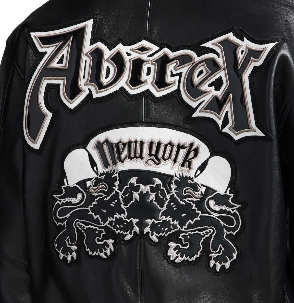 Men's Black Leather Goth Varsity Jacket | New York Lion Crest Edition
